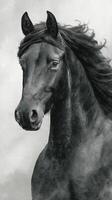 Majestic black horse showcasing strength and grace against a cloudy backdrop during a serene moment photo