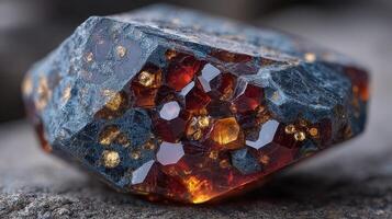 Beautiful crystal displaying rich amber hues and intricate patterns found in natural settings during daylight photo