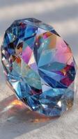 Sparkling crystal with vibrant colors reflecting sunlight in a natural setting photo