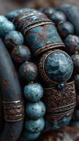 Beautiful turquoise and silver bracelet collection showcasing unique designs in vibrant blue tones photo