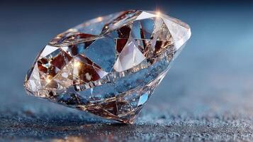 Glistening diamond reflecting light on a textured surface in a dimly lit environment photo