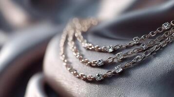 Elegant silver jewelry resting on soft fabric in a well-lit setting during daylight hours photo