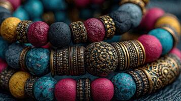 Colorful handcrafted beads showcase intricate designs and textures in close-up view photo