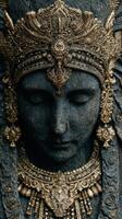 Intricate stone sculpture adorned with gold detailing reflecting traditional artistry and craftsmanship photo