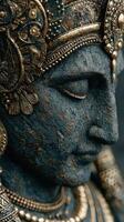 Stunning close-up of a detailed stone sculpture depicting a divine figure in an artistic manner photo