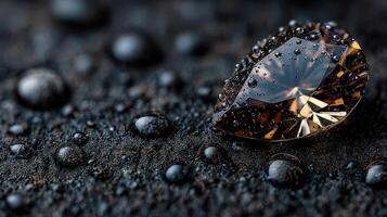 Elegant gemstone glistening with droplets on textured surface photo