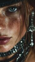 Close-up of a person showcasing unique beauty, texture, and detailed accessories in an artistic portrait shoot photo