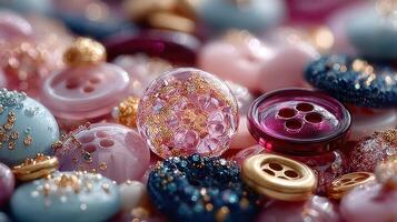 Colorful collection of buttons displayed on a surface during a craft session near bright natural light photo