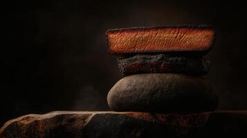 Smoked Brisket Slice on Stone with Rustic Lighting photo