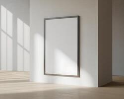 Empty room with a blank frame on the wall photo