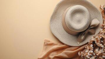 Elegant Straw Hat with Bow and Flowers photo