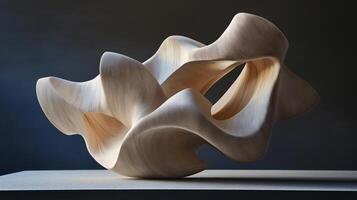 A wooden sculpture of a wave with a hole in the middle photo