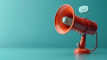 A red microphone with a green speech bubble on it photo