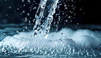 A stream of water coming out of a faucet, creating a misty photo