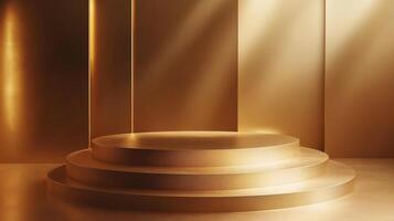 A gold stage with a spotlight shining on it photo