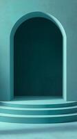 A blue archway with steps leading up to it photo
