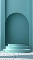 A beautiful blue archway with a staircase leading up to it photo