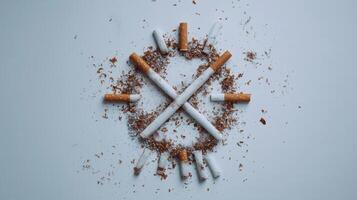 Broken Cigarettes in No Smoking Symbol Anti-Tobacco and Quit Smoking Message photo