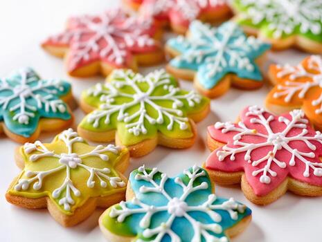 A Festive Array of Snowflake Cookies Decorated With Delicate Icing photo