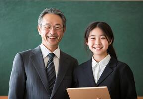 A teacher and a student are smiling for the camera photo