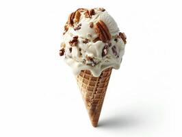 A scoop of ice cream in a cone with nuts on top photo
