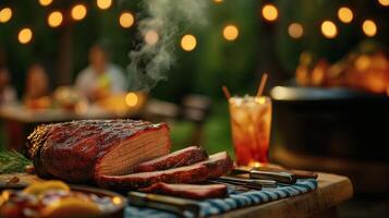 Smoked Brisket at Backyard Barbecue Gathering photo