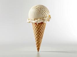 A cutie white ice cream cone with a scoop of ice cream in the middle photo