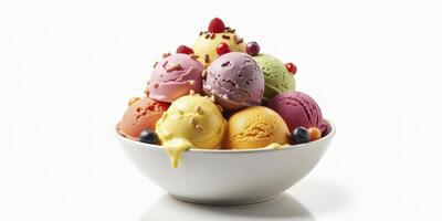 A bowl of ice cream with many different flavors photo