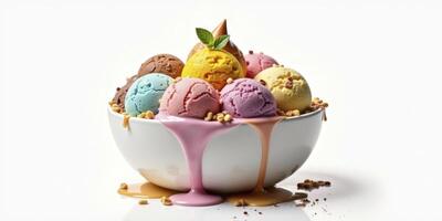 Ice cream with different colors in a bowl photo