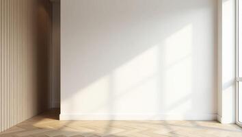 Empty room with wooden floor and large window photo