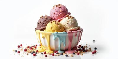 Ice cream in a cup with colorful toppings photo