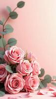 Pink roses on a pink background photo