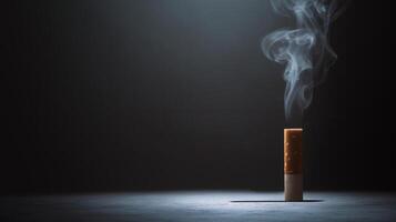 Smoking Cigarette Butt with Rising Smoke Symbol of Tobacco Addiction and Health Risks photo