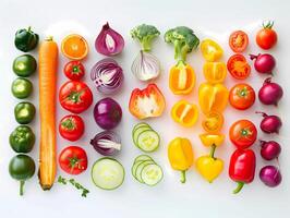 A colourful assortment of vegetables including carrots, tomatoes, broccoli photo