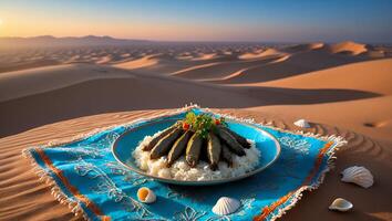 Stuffed Grape Leaves with Rice on a Desert Landscape Setting photo