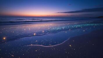 Ocean Wave Washing Ashore at Dusk with Sparkling Sand Effects photo