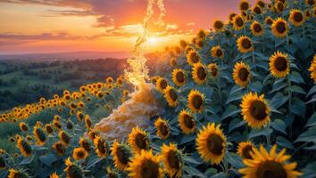 Sunflower Field at Sunset with Water Feature Adds Unique Flair photo