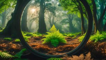 Fern in Forest Captured Through Circle Frame Nature Photography photo