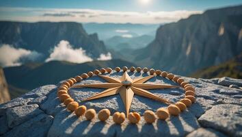 Compass on Stone with Mountain Views Scenic Nature Destination photo