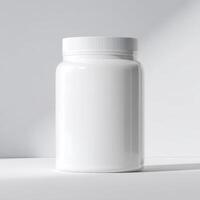 White jar with lid on a table photo
