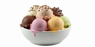 A bowl of ice cream with different flavors photo