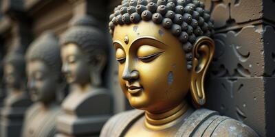 Buddha statue in front of a wall photo