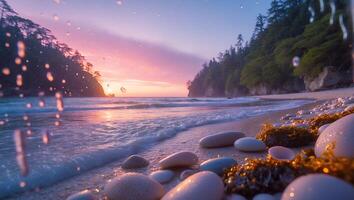 Relaxing Ocean View at Sunset with Stones and Forest photo