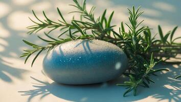 Zen Stone with Rosemary Sprigs Creating a Calming Still Life photo