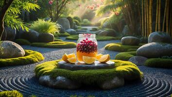 Fruit Infusion in Jar with Orange Slices at Tranquil Zen Garden photo