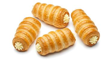 Four croissants with cream filling on a white background photo