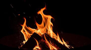 A fire is burning in a black background photo