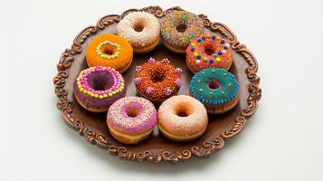 A plate with a dozen different colored donuts photo