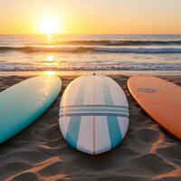 Three surfboards on the beach photo
