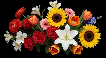 A bouquet of flowers on a black background photo